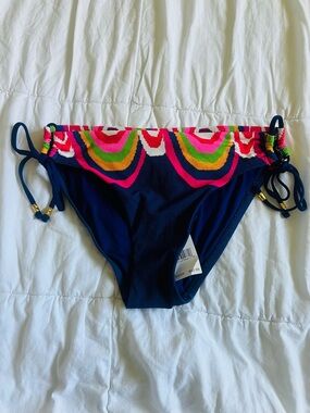 Trina Turk Navy Bikini Bottom with Bright Multicolor Crochet Waistband